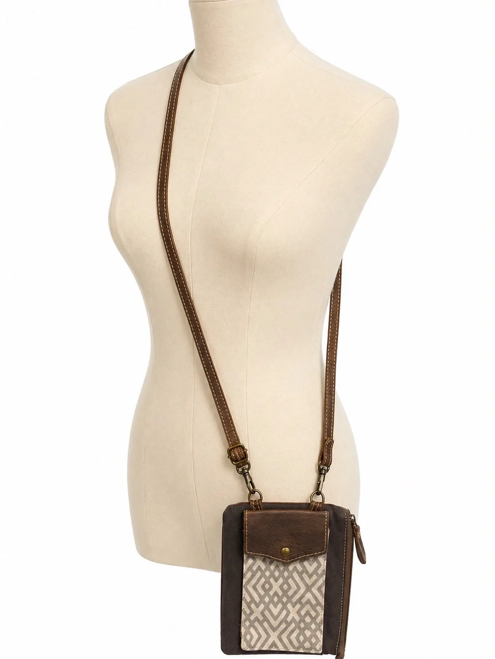 Myra Bag Blue & White Canvas Leather Phone Crossbody Bag Boho Western